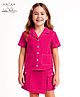 Arias Cotton Woven Half Sleeves Stretch Solid Front Open Top & Skorts Co-Ord Set - Dark Pink