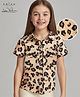 Arias Cotton Woven Half Sleeves Cheetah Printed Shacket - Bronze