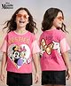 Pine Kids Disney Terry Knit Half Sleeves Oversized And Drop Shoulder T-Shirt With Front And Back Minnie Mouse Graphics And Foil Detailing - Pink