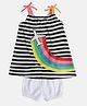 MINI KLUB Cotton Sleeveless Striped & Aeroplane Patch Embroidered Dress With Bloomer - White & Black