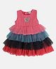 MINI KLUB Cotton Sleeveless Butterfly Patch Embroidered Layered Dress - Multi Colour