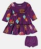 MINI KLUB Cotton Three Fourth Sleeves Abstract Printed Dress With Bloomer Set - Purple