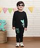 Polka Tots Cotton Full Sleeves Crocodile Printed & Applique Detailed Tee & Track Pants Set - Black