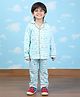 Polka Tots Cotton Woven Full Sleeves Fishes Printed Coordinating Night Suit Set - Light Blue