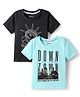 Honeyhap Premium 100% Cotton Knit Half Sleeves T-Shirts with Bio Finish & Down Town Print Pack of 2 - Black Beauty & Brook Green