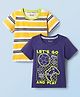 Honeyhap Premium 100% Cotton Knit Half Sleeves Bio Finish T-Shirts with Gaming Print & Stripes Pack of 2 - Liberty Bright White & Banana