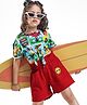 OLLINGTON ST. Cotton Knit Half Sleeves Tropical Theme Printed Top & Shorts Set - White & Red