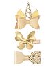 Aye Candy Set of 3 Butterfly Bow & Unicorn Designed Sequins Embellished Alligator Hair Clips - Golden