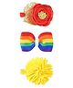 Aye Candy Set of 3 Floral Bow & Pompom Designed Sequins Embellished Alligator Hair Clips - Red & Yellow