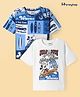 HoneyHap Disney Terry Knit Half Sleeves Shoulder Drop T-Shirts With Mickey Mouse Graphic Pack Of 2 - Blue & White