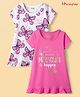 Honeyhap Premium  100% Cotton Bio Finish Half Sleeves Nighties with Butterfly Print Pack of 2 - Bright White & Carmine Rose