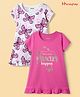 Honeyhap Premium  100% Cotton Bio Finish Half Sleeves Nighties with Butterfly Print Pack of 2 - Bright White & Carmine Rose