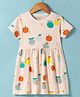 Doreme Single Jersey Knit Half Sleeves Frock with Apple Print - Cream