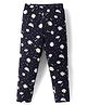 Doreme Single Jersey Knit Full Length Floral Printed Leggings - Navy Blue