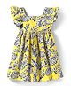 Kookie Kids Woven Frill Sleeves Back Tie Up Dress with Leaves Print - Yellow
