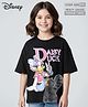 Pine Kids Disney Terry Knit Half Drop Shoulder Sleeves Oversized T-Shirt with Daisy Duck Graphics - Black