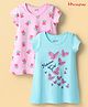 Honeyhap Premium  100% Cotton Knit Half Sleeves Nighties With Butterfly & Heart Print Pack Of 2 - Tanager Turquoise & Pink Tulle