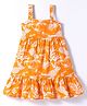 Kookie Kids Poplin Woven Singlet Sleeves Dress With Smocking Detailing & Tropical Print - Yellow