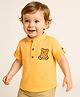 Babyoye Cotton Linen Woven Half Sleeves Solid Colour Kurta Style Shirt With Bear Embroidery - Yellow