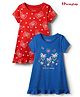Honeyhap Premium 100% Cotton Bio Finish Half Sleeves Nighties with Butterfly Print Pack of 2 - Red & Blue
