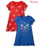 Honeyhap Premium 100% Cotton Bio Finish Half Sleeves Nighties with Butterfly Print Pack of 2 - Red & Blue