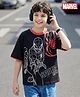 Pine Kids Marvel Terry Knit Half Drop Shoulder Sleeves Oversized T-Shirt with Spider Man Graphics & Pocket Detailing - Black
