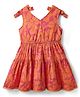 Kookie Kids Woven Sleeveless Bow Style Frock With Floral Print - Orange