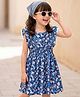 Kookie Kids Rayon Woven Sleeveless Dress With Floral Print & Lace Detailing - Royal Blue