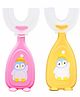 TOYPENTER U-Shaped Toothbrush for Baby | 360° Oral Teeth Cleaning Tools | Infants Toothbrush with Food Grade Silicone Head | Manual Toothbrush For new Born Baby (Pack of 2) (Pink & Yellow)