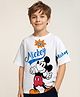 HoneyHap Disney Single Jersey Knit Half Drop Shoulder Sleeves T-Shirt with Mickey Mouse Graphics - White