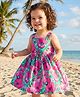 Babyhug Cotton Knit Sleeveless Frock With Floral Print & Bow Applique - Sea Green