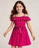 Pine Kids Poplin Woven Cold Shoulder Sleeves Solid Color Front Open Dress with Frill Detailing - Dark Pink