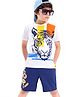 OLLINGTON ST. 100% Cotton Knit Half Sleeves Tiger Printed T-Shirt & Shorts Set - White & Navy Blue