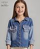 Arias Cotton Denim Full Sleeves Oversized Washed Shirt With Raw Edge Detailing at Pockets - Blue