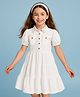 Pine Kids Cotton Woven Half Puffed Sleeves Solid Color Collared Frock - White