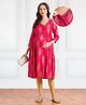 Bella Mama Woven Three Fourth Sleeves Maternity Kurta with Embroidered Neck & Pocket -Dark pink