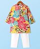 Babyhug Woven Full Sleeves Kurta Pyjama Set with Floral Print - Yellow & White