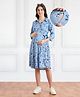 Bella Mama Woven  Three Fourth Sleeves Shirt Maternity Dress  With Floral Print - Light Blue