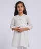 Vastramay Cotton Three Fourth Sleeves Abstract Printed Striped & Tassel Embellished Kurta - White