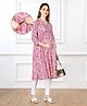 Bella Mama Woven Three Fourth Sleeves Floral Printed Maternity Kurta with  Embroidered Collar & Pocket  - Pink