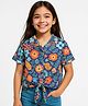 Pine Kids Woven Half Sleeves Shirt Style Top with Floral Print & Knot Detailing - Navy Blue