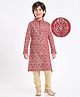 EARTHY TOUCH Premium Cotton Knit Full Sleeves Kurta & Pajama Set Floral Foil Print - Red