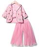 Babyhug Woven Three Fourth Sleeves Top & Palazzo Set with Floral Embroidered Jacket and Lace Detailing - Pink
