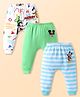Babyhug Disney Interlock Knit Diaper Leggings With Mickey Mouse Graphics Pack of 3 - White Green & Light Blue