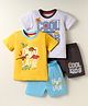 OHMS Single Jersey Knit Half Sleeves T-Shirt & Shorts Sets with Dino & Text Print Pack of 2 - Multicolor