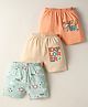 OHMS Single Jersey Knee Length Shorts With Animal & Text Print Pack Of 3 - Orange Tan & Sea Green