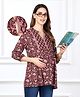 Bella Mama  Woven  Three Fourth Sleeves Maternity Top with Pocket Floral Print & Yoke with Border - Rust Orange