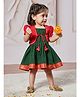 Vastramay Cotton Checked & Floral Foil Printed Dress With Half Puffed Sleeves Jacket - Green