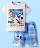 Babyhug Disney Single Jersey Knit Half Sleeves T-Shirt & Shorts Set With Mickey Mouse Graphics & Badge Detailing - White & Blue