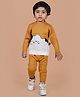 Mama & Peaches Cotton Full Sleeves Cat Designed Sweatshirt With Joggers Set - Mustard